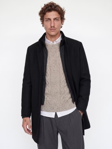 Jack & Jones Palton barbati din amestec de lana, cu dubla inchidere, Bleumarin inchis