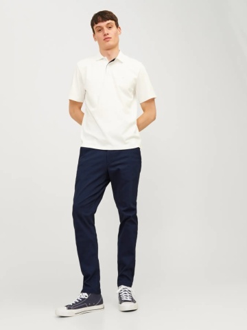 Jack & Jones Pantaloni chino barbati, Dave, croiala Slim fit, Bleumarin inchis - Img 7