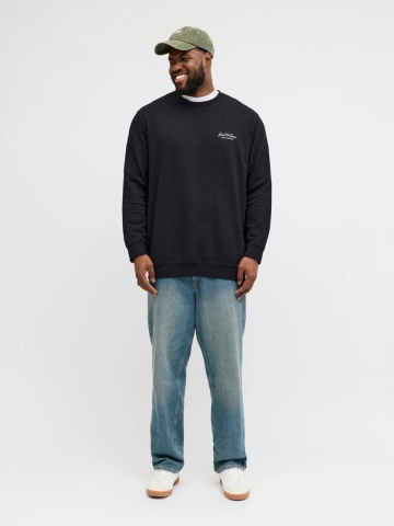 Jack & Jones Plus Bluza barbati big sizes, cu decolteu la baza gatului, Negru - Img 6