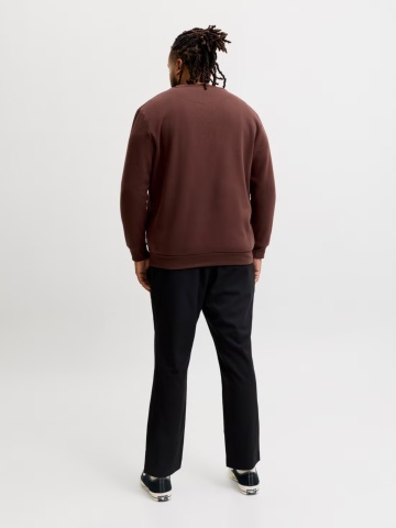 Jack & Jones Plus Bluza barbati big sizes, cu decolteu la baza gatului, Relaxed Fit, JJEBRADLEY, Visiniu - Img 7