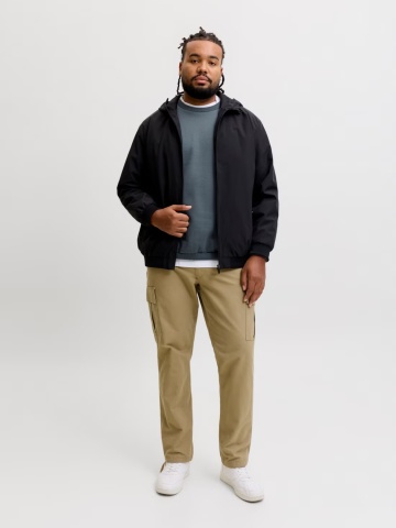 Jack & Jones Plus Bluza barbati big sizes, cu decolteu la baza gatului, Relaxed Fit, JJEBRADLEY, Gri albastrui - Img 6