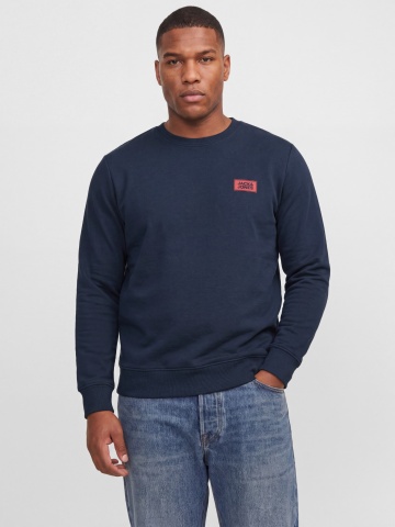 Jack & Jones Plus Bluza barbati big sizes, din amestec de bumbac, JJRUSH, Bleumarin inchis