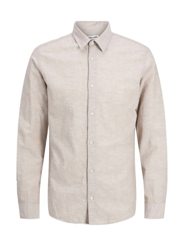 Jack & Jones Plus Camasa barbati big sizes, cu maneca lunga din amestec de in, Bej - Img 8