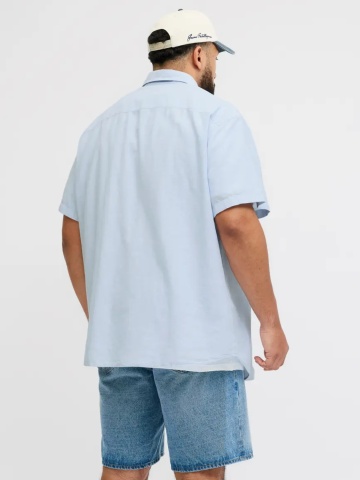 Jack & Jones Plus Camasa barbati big sizes, din amestec de bumbac si in, Albastru - Img 2