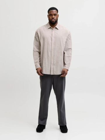 Jack & Jones Plus Camasa barbati big sizes, din amestec de in, Regular fit, Breeze, Bej - Img 6