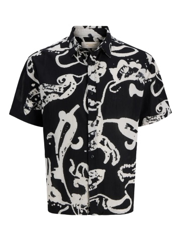 Jack & Jones Plus Camasa barbati big sizes, din bumbac, cu imprimeu abstract, Resort fit, Negru