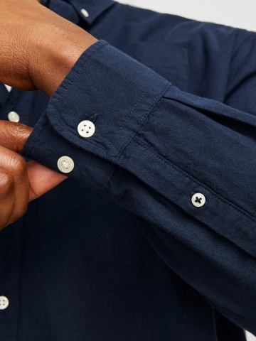 Jack & Jones Plus Camasa casual barbati big sizes, din bumbac organic, Bleumarin inchis - Img 3
