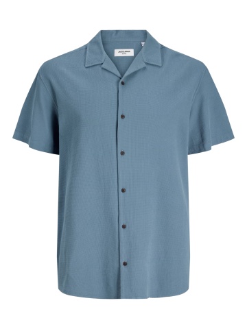 Jack & Jones Plus Camasa Waffle, barbati big sizes, Resort Shirt, Albastru inchis - Img 8