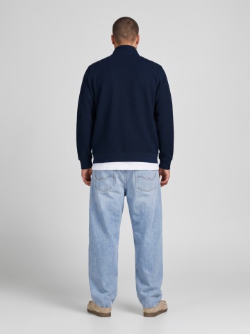 Jack & Jones Plus Cardigan tricotat barbati big sizes cu guler inalt, din bumbac organic, Regular fit, JPRBLUALVES, Bleumarin inchis - Img 5