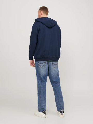 Jack & Jones Plus Hanorac cu fermoar, barbati big sizes, Relaxed Fit, JJEBRADLEY, Bleumarin inchis - Img 2