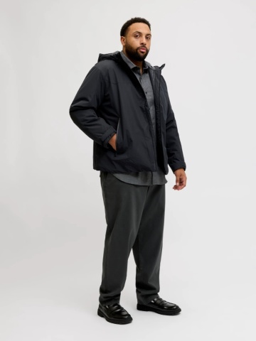 Jack & Jones Plus Jacheta de tranzitie, barbati big size, cu gluga si croiala Regular fit, Negru - Img 6