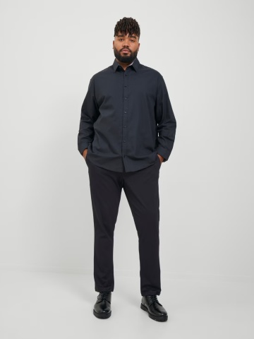 Jack & Jones Plus Pantaloni chino barbati big sizes, cu talie joasa si croiala Slim Fit, Negru - Img 5