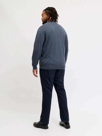 Jack & Jones Plus Pulover tricotat barbati big sizes, din bumbac organic, guler polo, JJEBASIC, Regular Fit, Gri albastrui - Img 2