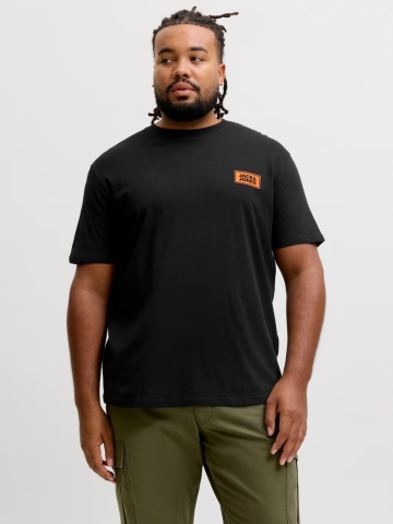 Jack & Jones Plus Tricou barbati big sizes, din bumbac, Regular fit, JJRUSH, Negru