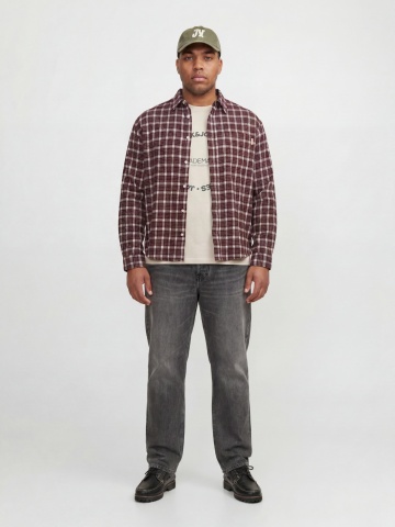 Jack & Jones Plus Tricou barbati big sizes, din bumbac, Regular Fit, JJBENSON, Crem - Img 4