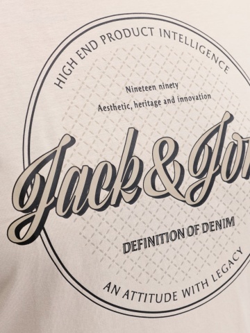 Jack & Jones Plus Tricou barbati big sizes, imprimeu text cu logo, Crem - Img 5