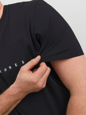 Jack & Jones Plus Tricou cu logo, barbati big sizes, din bumbac organic, Standard Fit, Negru - Img 4