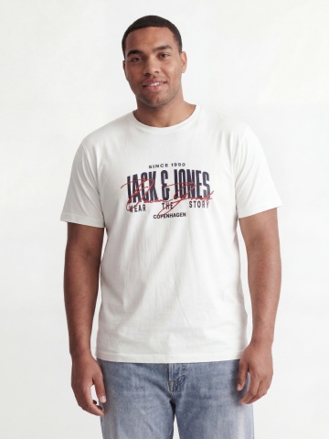 Jack & Jones Plus Tricou la baza gatului barbati big sizes, din bumbac, Regular Fit, Alb
