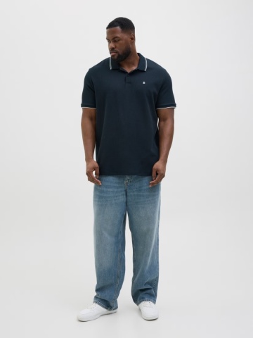 Jack & Jones Plus Tricou polo barbati big sizes, cu logo, Regular fit, Bleumarin inchis - Img 6