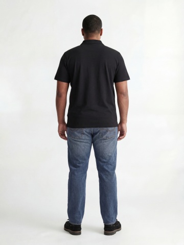 Jack & Jones Plus Tricou polo barbati big sizes, din jerseu de bumbac, Regular Fit, Negru - Img 5