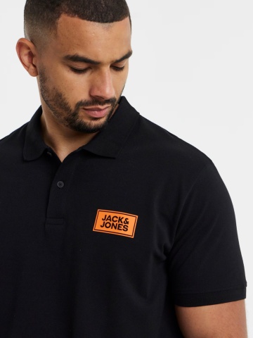 Jack & Jones Plus Tricou polo barbati big sizes, din piqué de bumbac, Regular fit, JJRUSH, Negru - Img 3