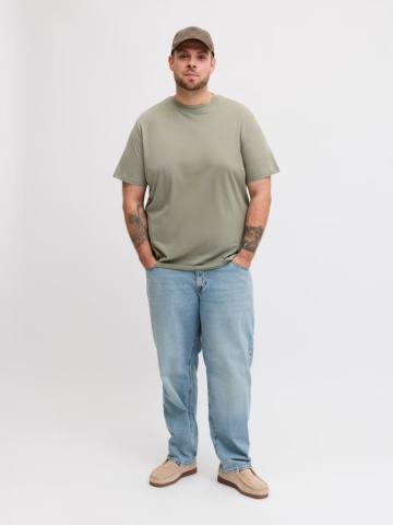 Jack & Jones Plus Tricou simplu barbati big sizes, cu decolteu la baza gatului, Bradley, Olive - Img 6