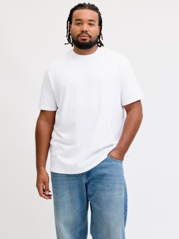 Jack & Jones Plus Tricou simplu, barbati big sizes, din bumbac organic, Relaxed Fit, Alb