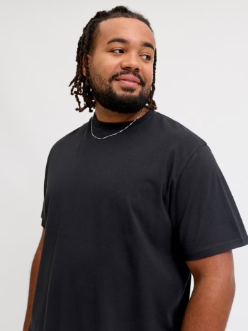 Jack & Jones Plus Tricou simplu, barbati big sizes, din bumbac organic, Relaxed Fit, Negru - Img 3