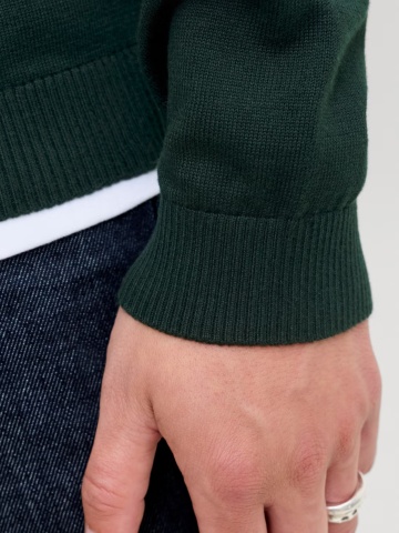 Jack & Jones Pulover barbati cu decolteu la baza gatului, din bumbac organic, JJEBASIC, Verde inchis - Img 4