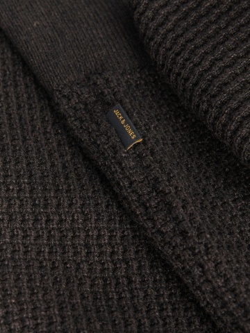 Jack & Jones Pulover barbati cu fermoar la baza gatului, din bumbac organic, JPRBLUSTANLEY, Maro inchis - Img 4