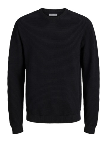 Jack & Jones Pulover barbati din bumbac organic, decolteu la baza gatului, Regular Fit, JJEBRODY, Negru