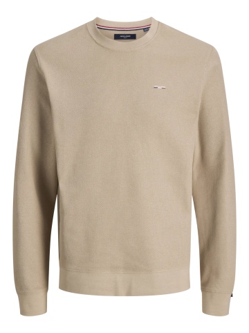 Jack & Jones Pulover barbati din bumbac organic, decolteu la baza gatului, Regular Fit, JPRBLUALVES, Bej - Img 9