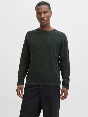 Jack & Jones Pulover tricotat barbati cu decolteu la baza gatului, Verde inchis