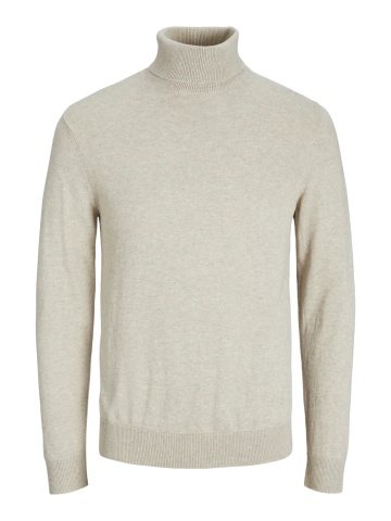 Jack & Jones Pulover tricotat barbati, cu guler inalt, Regular fit, JJEEMIL, Bej - Img 8