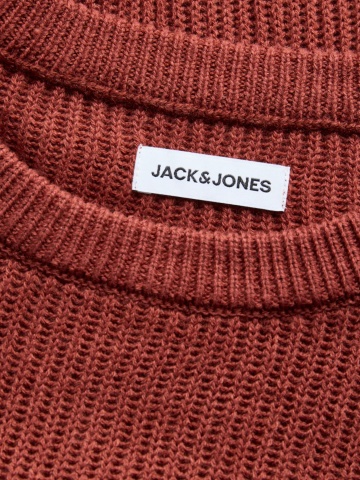 Jack & Jones Pulover tricotat barbati, decolteu la baza gatului, Regular Fit, JJPANNEL, Caramiziu - Img 9