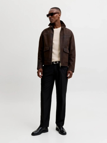 Jack & Jones Pulover tricotat barbati, din bumbac organic, Regular fit, JAURYDER, Bej - Img 6