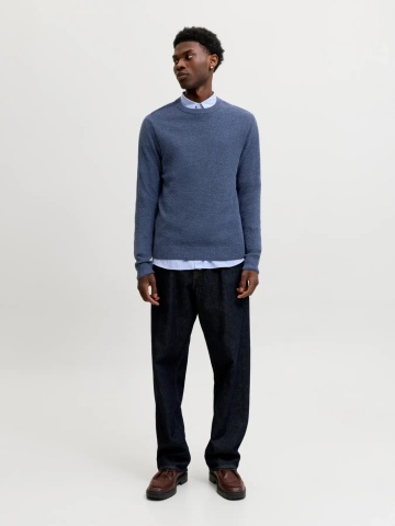 Jack & Jones Pulover tricotat barbati, din bumbac organic, Regular fit, JAURYDER, Albastru - Img 6
