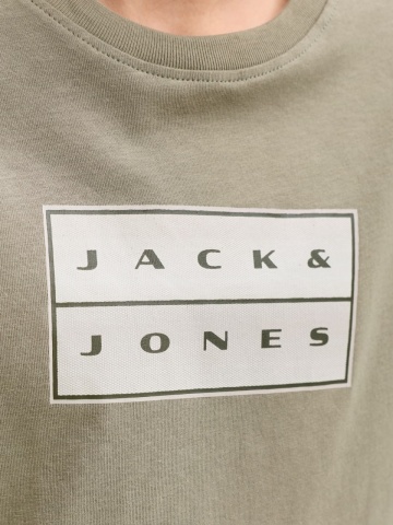 Jack & Jones Tricou baieti, din bumbac, Regular fit la baza gatului, Olive - Img 3
