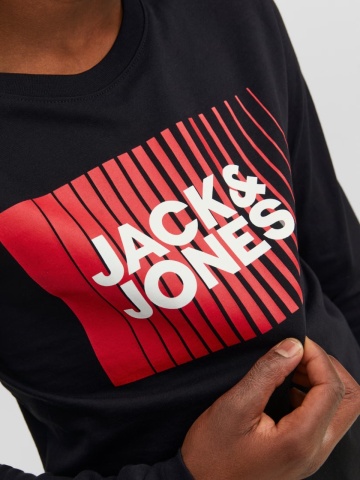 Jack & Jones Tricou baieti la baza gatului, cu maneca lunga, din bumbac organic, Regular fit, Negru - Img 3
