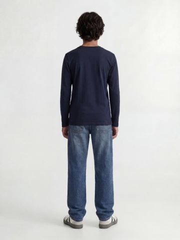 Jack & Jones Tricou baieti la baza gatului, cu maneca lunga, din bumbac organic, Regular fit, Bleumarin inchis - Img 2