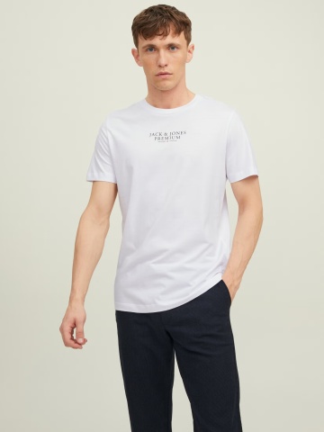 Jack & Jones Tricou barbati cu imprimeu text Jack & Jones Premium, Alb