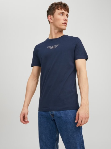 Jack & Jones Tricou barbati cu imprimeu text Jack & Jones Premium, Bleumarin inchis