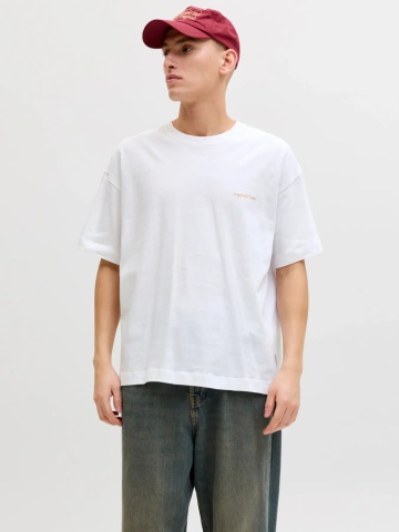 Jack & Jones Tricou barbati, din bumbac, imprimeu pe spate, Loose fit, JORMONTAUK, Alb