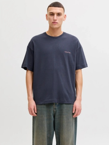 Jack & Jones Tricou barbati, din bumbac, imprimeu pe spate, Loose fit, JORMONTAUK, Gri inchis