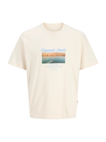 Jack & Jones Tricou barbati, din bumbac, Relaxed Fit, JORNORREBRO, Crem