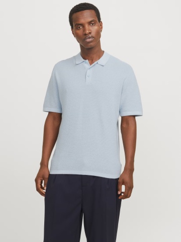 Jack & Jones Tricou polo barbati, cu aspect tricotat, Regular Fit, Albastru deschis