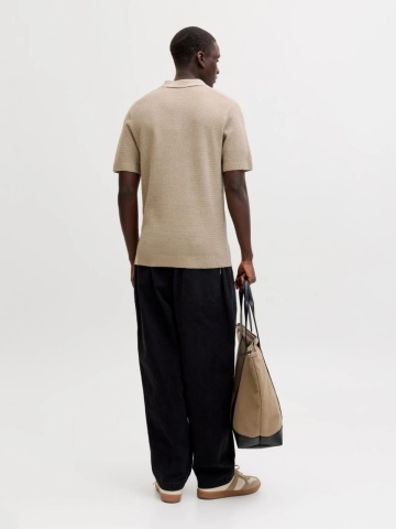 Jack & Jones, Tricou polo barbati cu aspect tricotat, Regular fit, Bej - Img 7