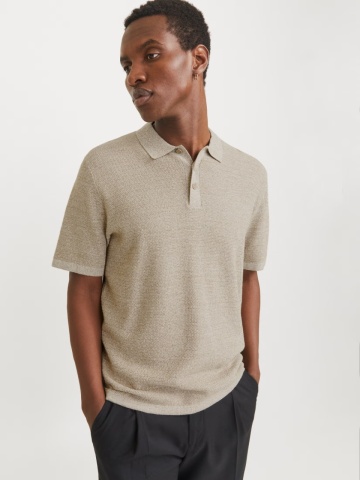 Jack & Jones Tricou polo barbati, cu aspect tricotat, Regular Fit, Maro - Img 5