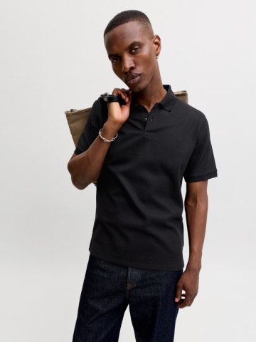 Jack & Jones Tricou polo barbati, din amestec de bumbac, Regular Fit, JJEAUSTIN, Negru - Img 3