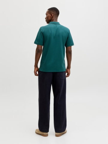Jack & Jones Tricou polo barbati, din amestec de bumbac, Regular Fit, JJEAUSTIN, Verde inchis - Img 2
